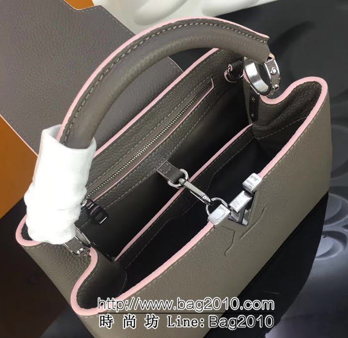 路易威登LV頂級原單M94517鐵灰粉邊經典Capucines中號牛皮手提斜挎包 YDH1697